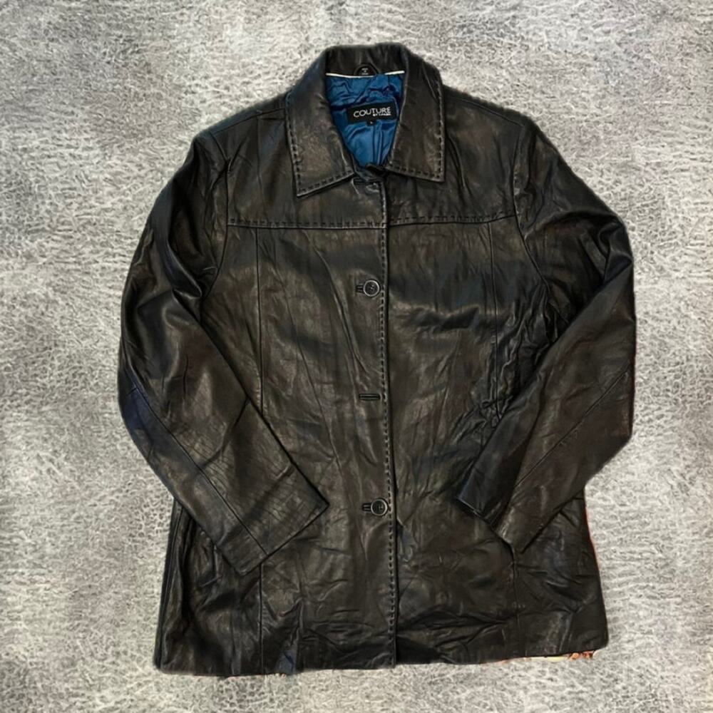 Black leather vintage couture jacket